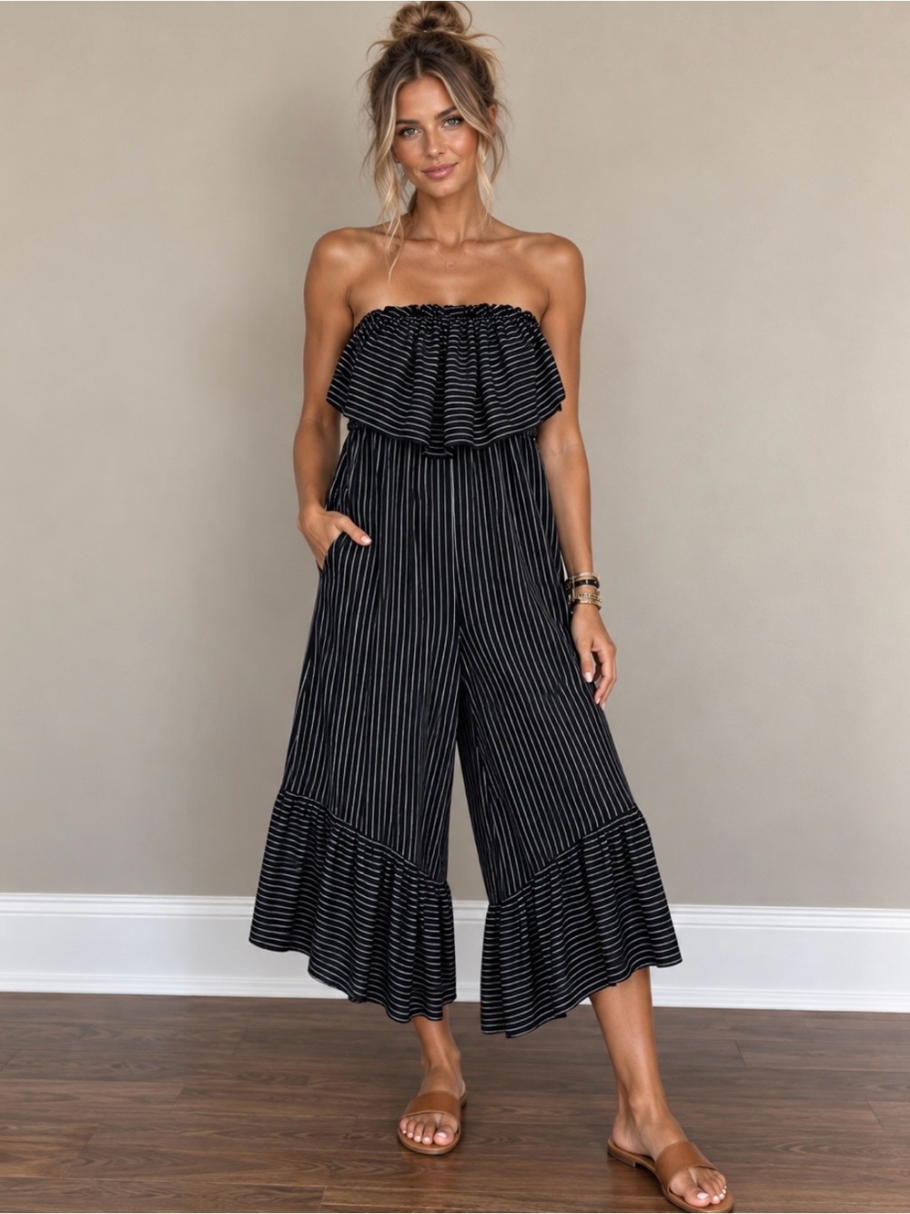American Eagle Strapless Wide Leg Jumpsuit